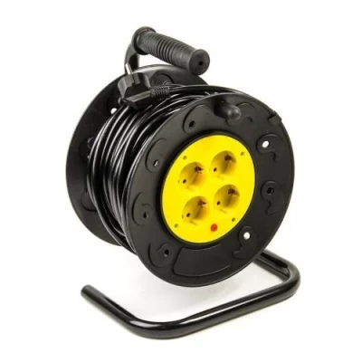 Подовжувач мережевий на котушці PowerPlant, 4 розетки, 40 м, Black, 8A, до 2.5 кВт, 2x1 мм² (PPRA08M400S4)