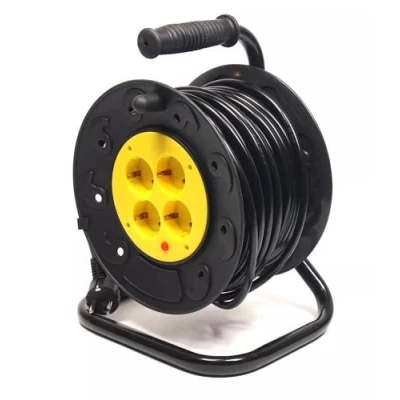 Подовжувач мережевий на котушці PowerPlant, 4 розетки, 25 м, Black, 10A, до 2.5 кВт, 3x1.5 мм² (PPRA10M250S4)