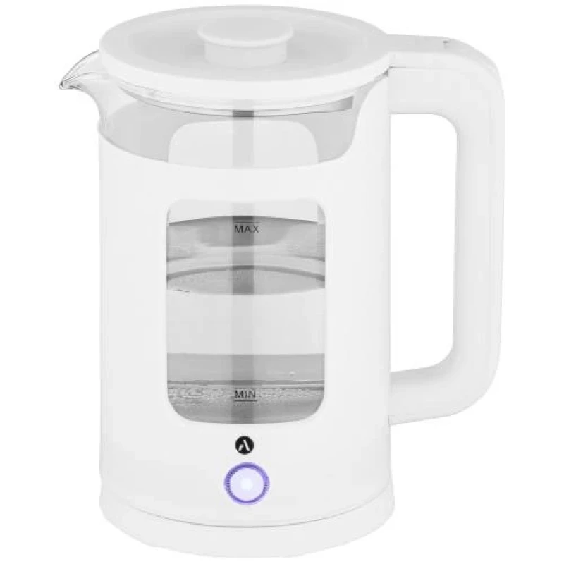 Електрочайник Ardesto EKL-T31GW, White, 1350W, 1.5л, дисковий, скло, індикатор рівня води, підсвічування, відключення при недостатній кількості води