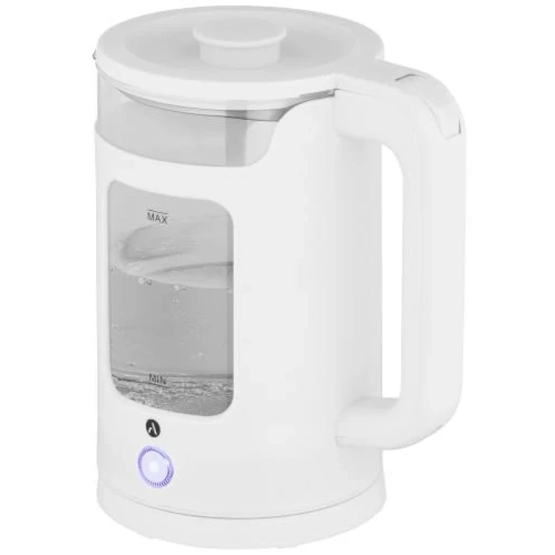 Електрочайник Ardesto EKL-T31GW, White, 1350W, 1.5л, дисковий, скло, індикатор рівня води, підсвічування, відключення при недостатній кількості води