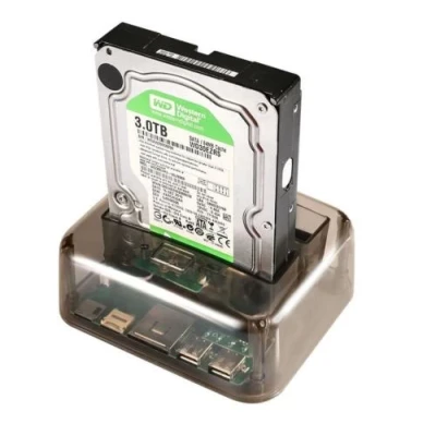 Док-станція 2.5"/3.5" Dynamode DM-CAD-S8, Black Clear, USB 3.0, для 2xSATA HDD/SSD, 2xUSB 2.0, CardReader, зовнішній БЖ