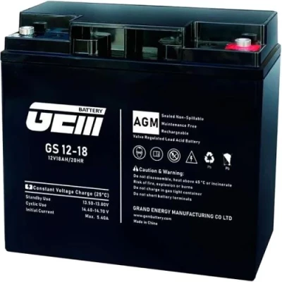 Акумуляторна батарея GEM Battery, 12V, 18 Агод, AGM, M6, 181x77x167 мм, 5 кг (GS 12-18)