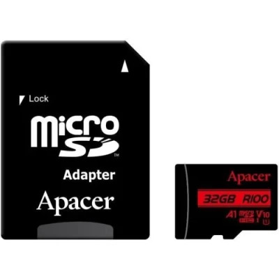 Карта пам'яті microSDHC, 32Gb, Apacer R100, Class10 UHS-I U1 V10 A1, SD адаптер, до 100 МБ/с (AP32GMCSH10UB-R)