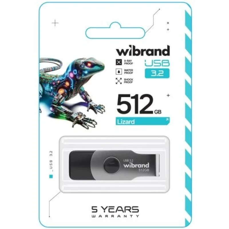 Флеш накопичувач USB 512Gb Wibrand Lizard, Black, USB 3.2 Gen 1 (WI3.2/LI512P9B)