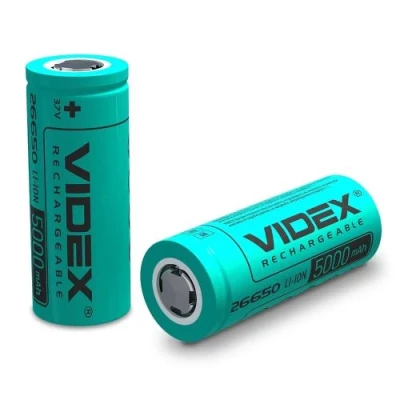 Акумулятор 26650, 5000 mAh, Videx, 1 шт, Li-ion, 3.7V, без захисту, Bulk