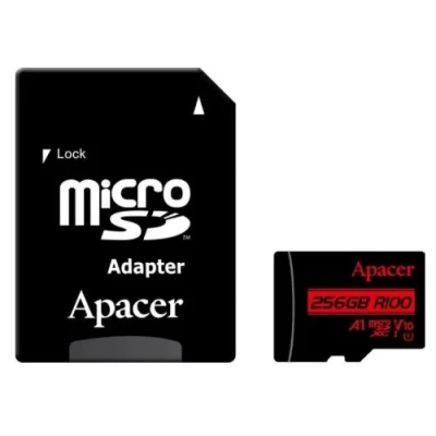 Карта пам'яті microSDXC, 256Gb, Apacer, Class10 UHS-I U1 V10 A1, SD адаптер, до 100 МБ/с (AP256GMCSX10UB-R)