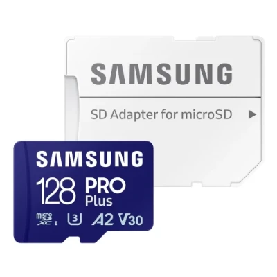 Карта пам'яті microSDXC, 128Gb, Samsung PRO Plus, Class10 UHS-I U3 V30 A2, SD адаптер, до 180/130 МБ/с (MB-MD128SA/EU)