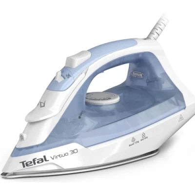 Праска Tefal Virtuo, Blue, 2000W, кераміка, паровий удар, резервур 240мл, захист від накипу, вертикальне відпарювання, ручне регулювання потужності пари (FV2C41E0)