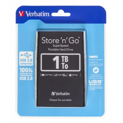 Зовнішній жорсткий диск 1Tb Verbatim Store'n'Go, Black, 2.5", USB 3.0 (53023)