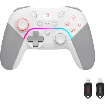 Геймпад Bloody GPW70, White/Grey, бездротовий (USB 2.4GHz), для ПК / PS3 / Switch / Android, подвійна вібрація, 600 mAh