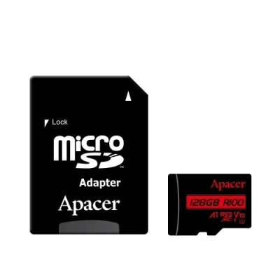 Карта пам'яті microSDXC, 128Gb, Apacer R100, Class10 UHS-I U1 V10 A1, SD адаптер, до 100 МБ/с (AP128GMCSX10UB-R)