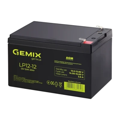 Акумуляторна батарея Gemix, 12V, 12 Агод, AGM, T2, 151x100x98 мм, 3.6 кг (LP12-12) Акумуляторна батарея Gemix, 12V, 12 Агод, AGM, T2, 151x100x98 мм, 3.6 кг (LP12-12)