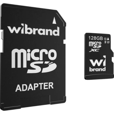 Карта пам'яті microSDXC, 128Gb, Wibrand, Class10 UHS-I U1, SD адаптер (WICDHU1/128GB-A)