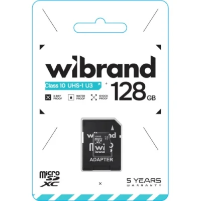 Карта пам'яті microSDXC, 128Gb, Wibrand, Class10 UHS-I U1, SD адаптер (WICDHU1/128GB-A) Карта пам'яті microSDXC, 128Gb, Wibrand, Class10 UHS-I U1, SD адаптер (WICDHU1/128GB-A)