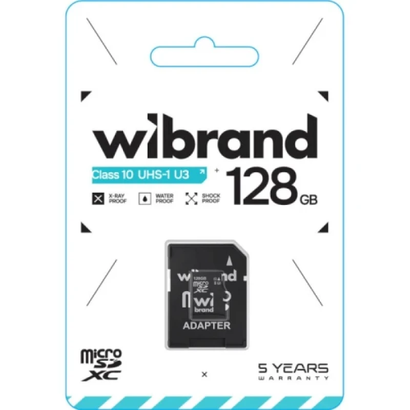 Карта пам'яті microSDXC, 128Gb, Wibrand, Class10 UHS-I U1, SD адаптер (WICDHU1/128GB-A)