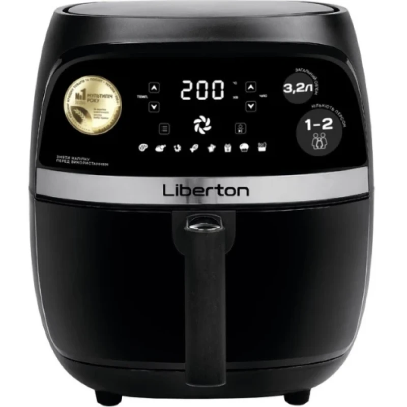 Мультипіч Liberton LAF-3206, Black, 1300W, 3,2л, 8 програм, керування сенсорне, таймер, автовідключення, антипригарне покриття чаші, 80-200 ˚C, тримач для тостів, щипці для іжі, щітка для олії