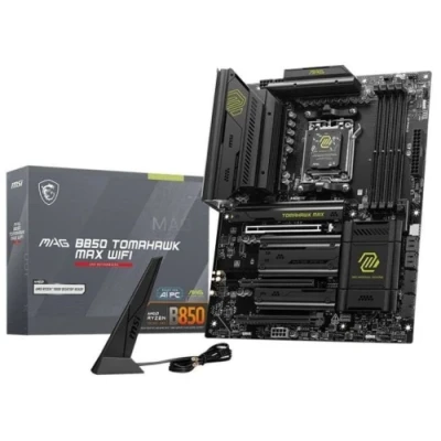 Материнська плата AM5 MSI MAG B850 TOMAHAWK MAX WIFI, B850, 4xDDR5, Int.Video (CPU), 4xSATA3, 4xM.2, 1xPCI-E 5.0 x16, 1xPCI-E 4.0 x16, 1xPCI-E 3.0 x16, ALC4080, 8126VB, WiFi 7, Bluetooth 5.4, 11xUSB 3.2 / 8xUSB 2.0, HDMI, ATX