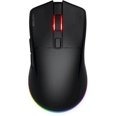 Миша бездротова Hator Pulsar 3, Black, Bluetooth / USB 2.4 GHz / USB, оптична (сенсор PixArt PMW 3311), 12000 dpi, 35G, RGB підсвічування, перемикачі HATOR Optical 100M / Kailh 3M, акумулятор 600 mAh (HTM630)