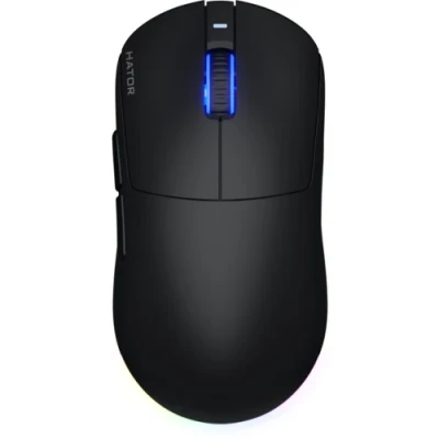 Миша бездротова Hator Quasar 3, Black, Bluetooth / 2.4GHz / USB, оптична (сенсор PixArt PMW 3311), до 12000 dpi, 35G, перемикачі Hator Optical 100M / Huano 3M, акумулятор 600 mAh (HTM730)