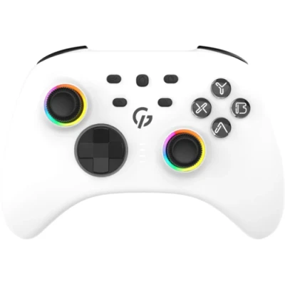 Геймпад GamePro GPX13W, White, бездротовий (Bluetooth / USB 2.4GHz / Type-C), для ПК / Switch / Android / iOS, 14 кнопок / 2 аналогові стіки / D-Pad, вібрація, RGB підсвічування, акумулятор 1000 mAh
