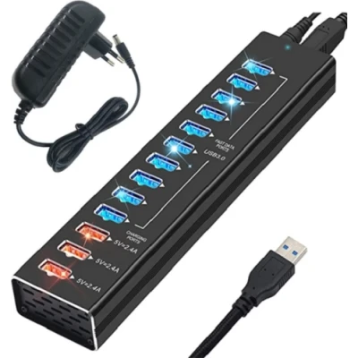 Хаб USB Dynamode DM-UH-P1013, Black, USB 3.0 - 10xUSB 3.0 / 3xUSB 3.0 (5V/2.4A), блок питания