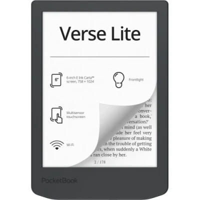 Електронна книга 6" PocketBook Verse Lite, Midnight Grey, WiFi, 1024x758 (E Ink Carta), 512Mb / 8Gb, сенсорний екран, 16 градацій сірого, 212 DPI, підсвічування екрану SMARTlight, 1000 mAh, Type-C (PB619-T-CIS)