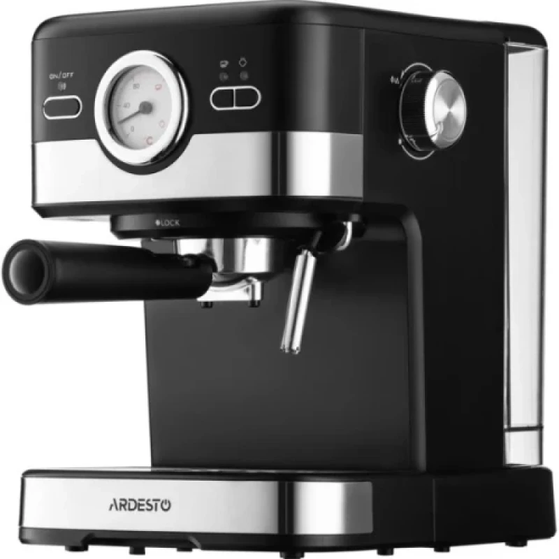 Кавоварка Ardesto YCM-E16B, Black/Inox, 1100W, ріжкова, кава мелена, резервуар для води 1.5 л