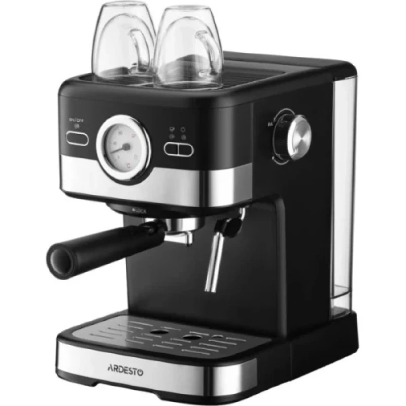 Кавоварка Ardesto YCM-E16B, Black/Inox, 1100W, ріжкова, кава мелена, резервуар для води 1.5 л