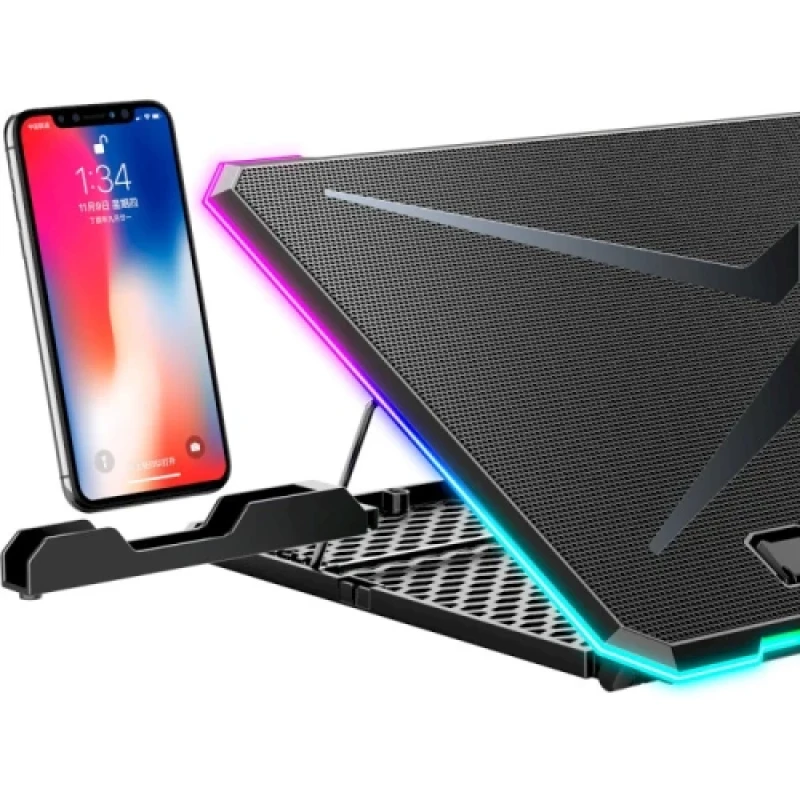 Підставка для ноутбука до 17" GamePro CP940, Black, RGB підсвічування, 3 х 100 мм, 3 х 70 мм вентилятор (1350 rpm), LCD-дисплей, метал/пластик, 2xUSB 2.0, 420 х 300 х 28 мм, 1100 г, регулювання швидкості вентиляторів та кута нахилу