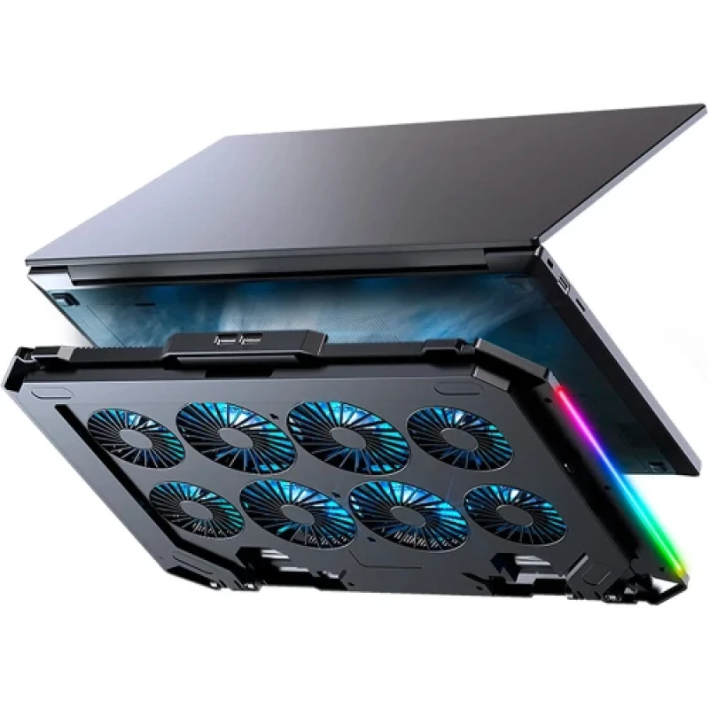 Підставка для ноутбука до 17" GamePro CP795, Black, RGB підсвічування, 4 х 80 мм, 4 х 70 мм вентилятор (25 dB 2320 rpm), метал/пластик, 2xUSB 2.0, 395 x 265 x 30 мм, 910 г, регулювання швидкості вентиляторів та кута нахилу