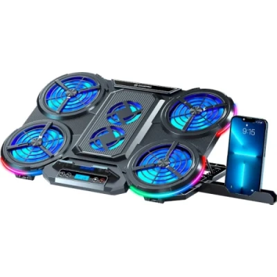 Підставка для ноутбука до 18" GamePro CP770, Black, RGB підсвічування, 4 х 100 мм, 2 х 70 мм вентилятор (18 dB 2000 rpm), метал/пластик, 2xUSB 2.0, 410 x 285 x 40 мм, 1000 г, регулювання швидкості вентиляторів та кута нахилу