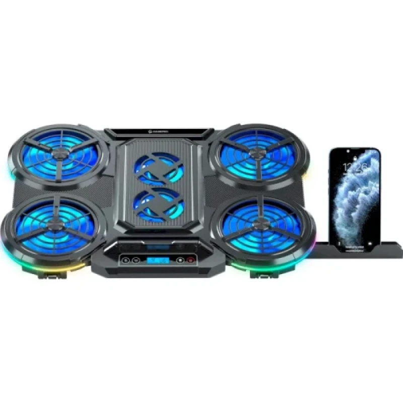 Підставка для ноутбука до 18" GamePro CP770, Black, RGB підсвічування, 4 х 100 мм, 2 х 70 мм вентилятор (18 dB 2000 rpm), метал/пластик, 2xUSB 2.0, 410 x 285 x 40 мм, 1000 г, регулювання швидкості вентиляторів та кута нахилу