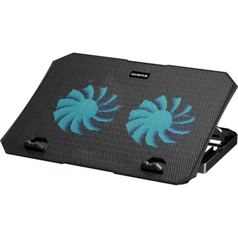 Підставка для ноутбука до 15.6" GamePro CP413, Black, RGB підсвічування, 2 x 125 мм вентилятор (28 dB 1200 rpm), метал/пластик, 2xUSB 2.0, 345 x 250 x 28 мм, 730 г, регулювання кута нахилу