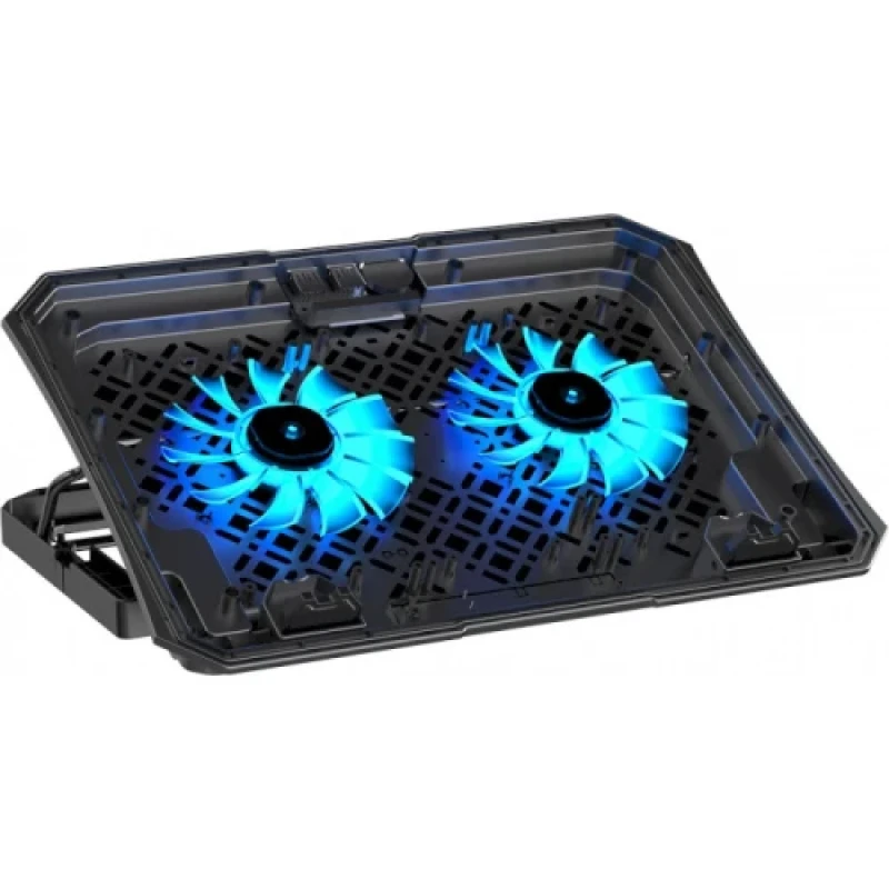Підставка для ноутбука до 15.6" GamePro CP413, Black, RGB підсвічування, 2 x 125 мм вентилятор (28 dB 1200 rpm), метал/пластик, 2xUSB 2.0, 345 x 250 x 28 мм, 730 г, регулювання кута нахилу