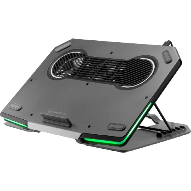 Підставка для ноутбука до 17" GamePro CP1540, Dark Grey, RGB підсвічування, 3 x 80 мм вентилятор, алюміній/пластик, 2xUSB 2.0, 360 x 262 x 26.5 мм, 1100 г, регулювання кута нахилу