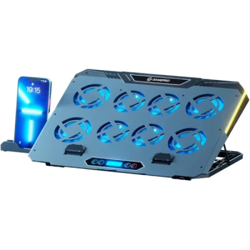 Підставка для ноутбука до 17" GamePro CP1040, Black, RGB підсвічування, 4 х 80 мм, 4 х 70 мм вентилятор (24 dB, 2320 rpm), алюміній/пластик, 2xUSB 2.0, 400 x 229 x 40 мм, 1530 г