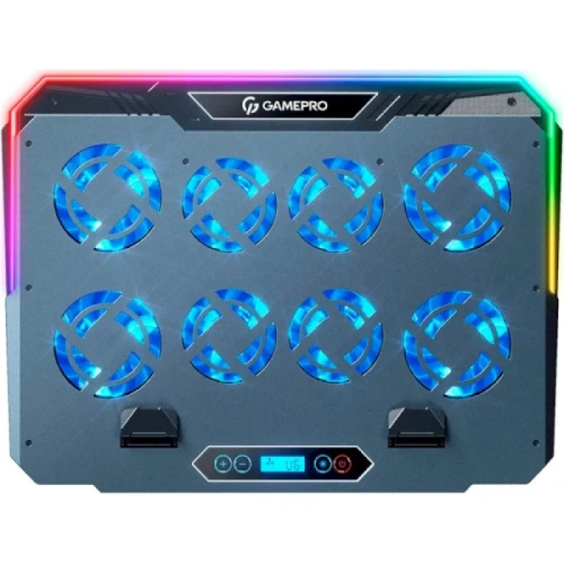 Підставка для ноутбука до 17" GamePro CP1040, Black, RGB підсвічування, 4 х 80 мм, 4 х 70 мм вентилятор (24 dB, 2320 rpm), алюміній/пластик, 2xUSB 2.0, 400 x 229 x 40 мм, 1530 г