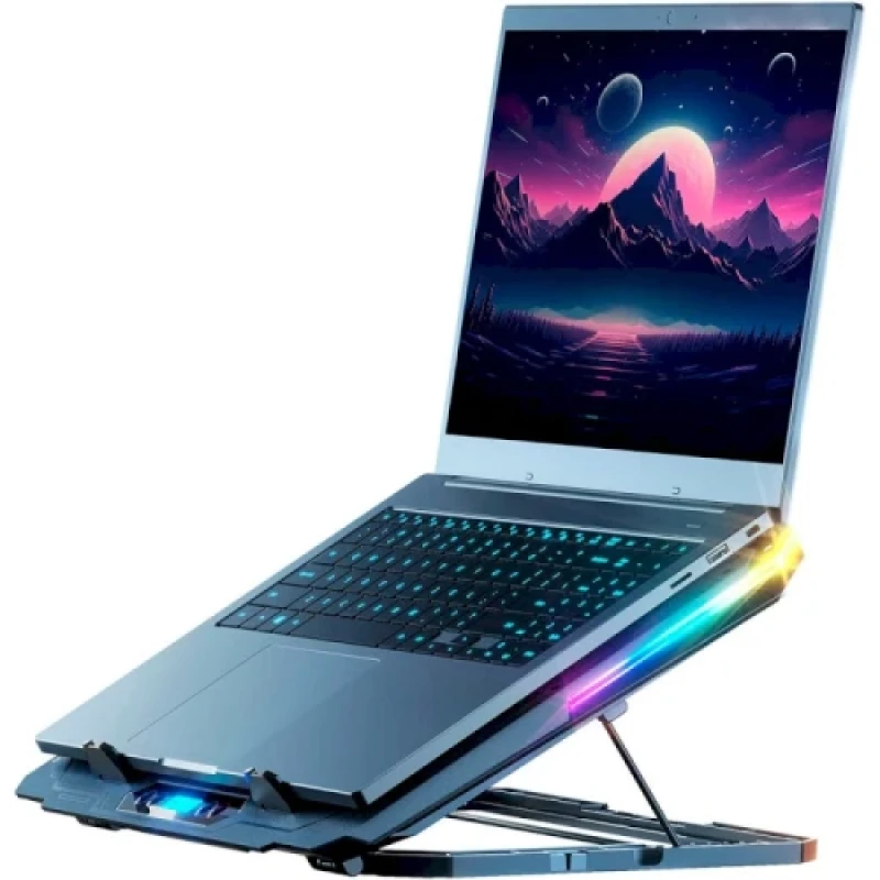 Підставка для ноутбука до 17" GamePro CP1040, Black, RGB підсвічування, 4 х 80 мм, 4 х 70 мм вентилятор (24 dB, 2320 rpm), алюміній/пластик, 2xUSB 2.0, 400 x 229 x 40 мм, 1530 г