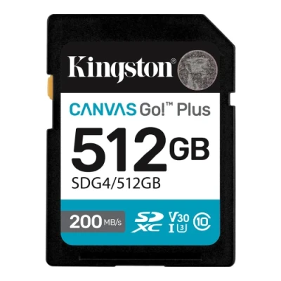 Карта пам'яті SDXC, 512Gb, Kingston Canvas Go! Plus, Сlass10 UHS-I U3 V30, до 200/160 МБ/с (SDG4/512GB)