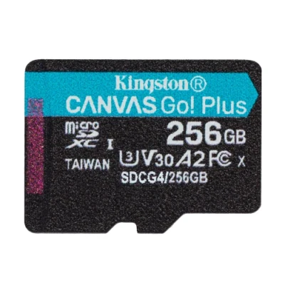 Карта пам'яті microSDXC, 256Gb, Kingston Canvas Go! Plus, Class 10 UHS-I U3 V30 A2, без адаптера, до 200/160 МБ/с (SDCG4/256GBSP)