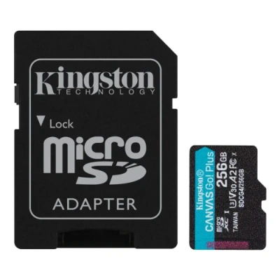 Карта пам'яті microSDXC, 256Gb, Kingston Canvas Go! Plus, Class 10 UHS-I U3 V30 A2, SD адаптер, до 200/160 МБ/с (SDCG4/256GB)