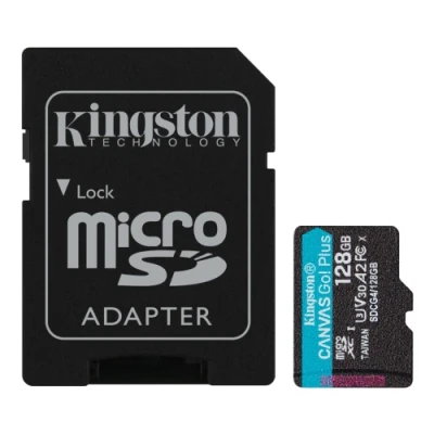 Карта пам'яті microSDXC, 128Gb, Kingston Canvas Go! Plus, Class 10 UHS-I U3 V30 A2, SD адаптер, до 200 МБ/с (SDCG4/128GB)