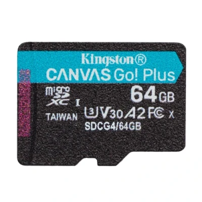 Карта пам'яті microSDXC, 64Gb, Kingston Canvas Go! Plus, Class 10 UHS-I U3 V30 A2, без адаптера, до 200 МБ/с (SDCG4/64GBSP)