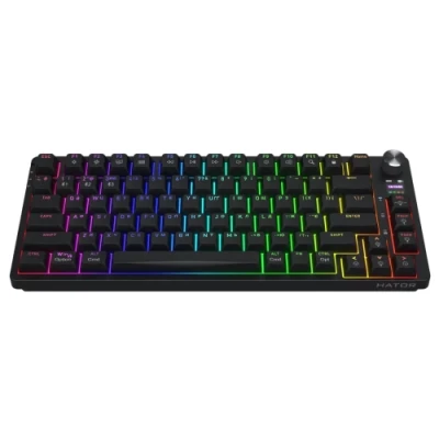 Клавіатура бездротова Hator Icefall Pro, Black, Bluetooth 5.3 / USB 2.4GHz / Type-C, механічна (перемикачі Aurum Orange Linear 2.0), TFT екран, RGB підсвічування з індивідуальним налаштуванням кожної клавіши, акумулятор 4000 mAh (HTK450UA)