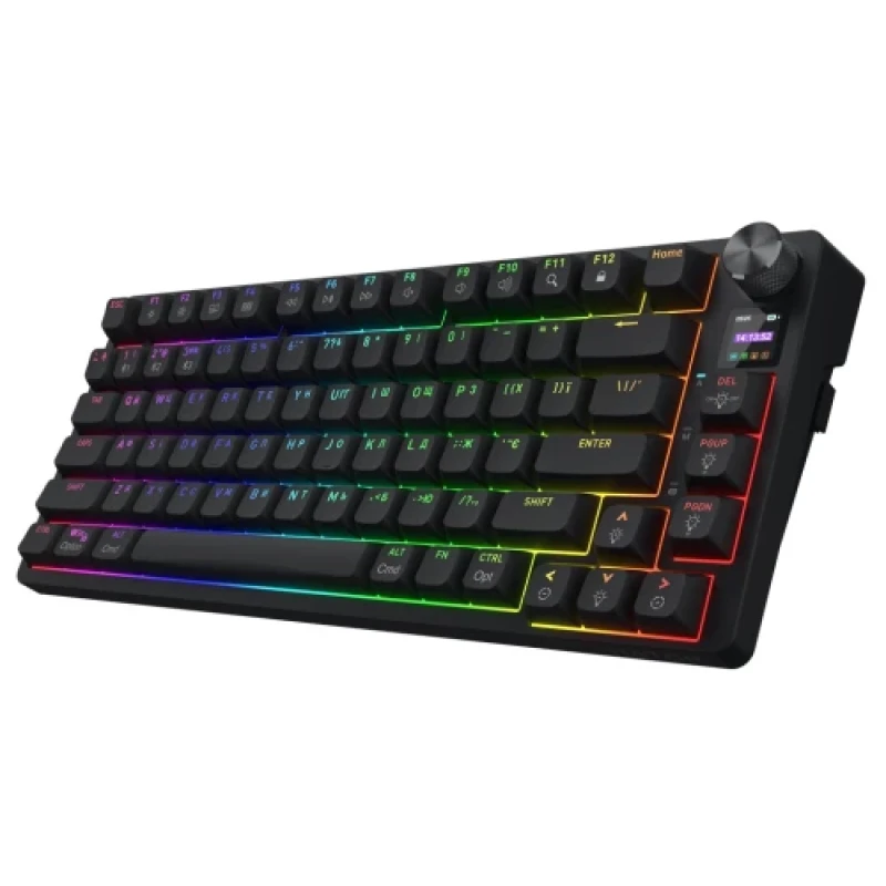 Клавіатура бездротова Hator Icefall Pro, Black, Bluetooth 5.3 / USB 2.4GHz / Type-C, механічна (перемикачі Aurum Orange Linear 2.0), TFT екран, RGB підсвічування з індивідуальним налаштуванням кожної клавіши, акумулятор 4000 mAh (HTK450UA)