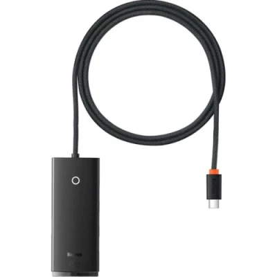 Хаб USB Baseus Lite "4-in-1", Black, Type-C 3.0 - 4xUSB 3.0, кабель 1 м, додаткове живлення через Type-C порт (WKQX030401)