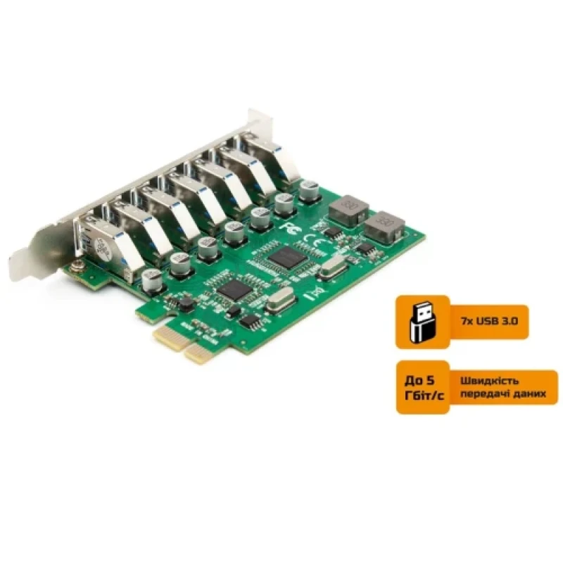 Плата розширення Frime PCI-E x1, 7xUSB 3.0, чіп NEC720210 (ECF-PCIEtoUSB016)