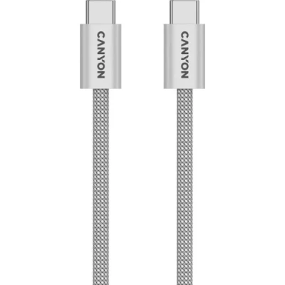Кабель Type-C - Type-C, 1 м, Light Grey, Canyon OnWire 60MG, 60 Вт, 3A, Magnet Braided (CND-CCMG60AB15LG)