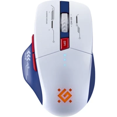 Миша бездротова Defender Tisa GM-126, White/Blue, Bluetooth / 2.4 GHz / USB, оптична, 800-1600 dpi, 7 кнопок, радіус дії до 10 м, RGB підсвічування, кабель 0.8 м, час роботи до 220 год (52126)
