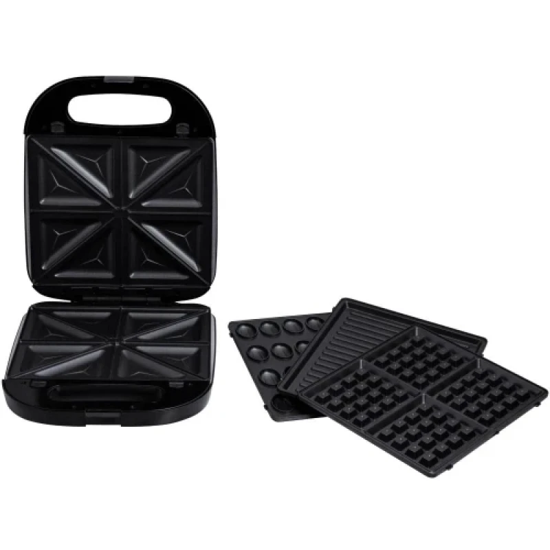 Мультимейкер Liberton LSM-5107, Black/Silver, 1400W, 4в1 гриль, трикутні сендвічі 4шт, бельгійські вафлі 2шт, горішки 12шт, антипригарне покриття, індикатор живлення та готовності, автоматичний контроль температури